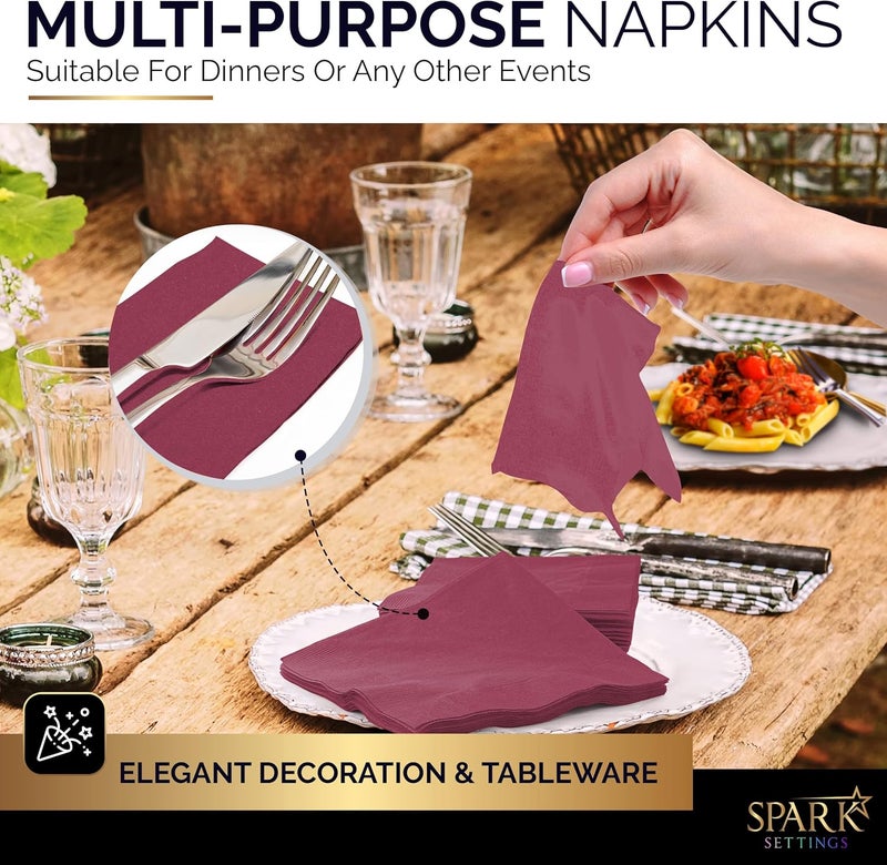 Amcrate Cocktail Napkins Disposable, Burgundy Beverage Napkins Soft and Absorbent Paper Napkins for Dinner, Party, Wedding, Or Every Day Use, 7” x 7” 2 Ply Party Napkins, Pack of 40 - By - Image 5